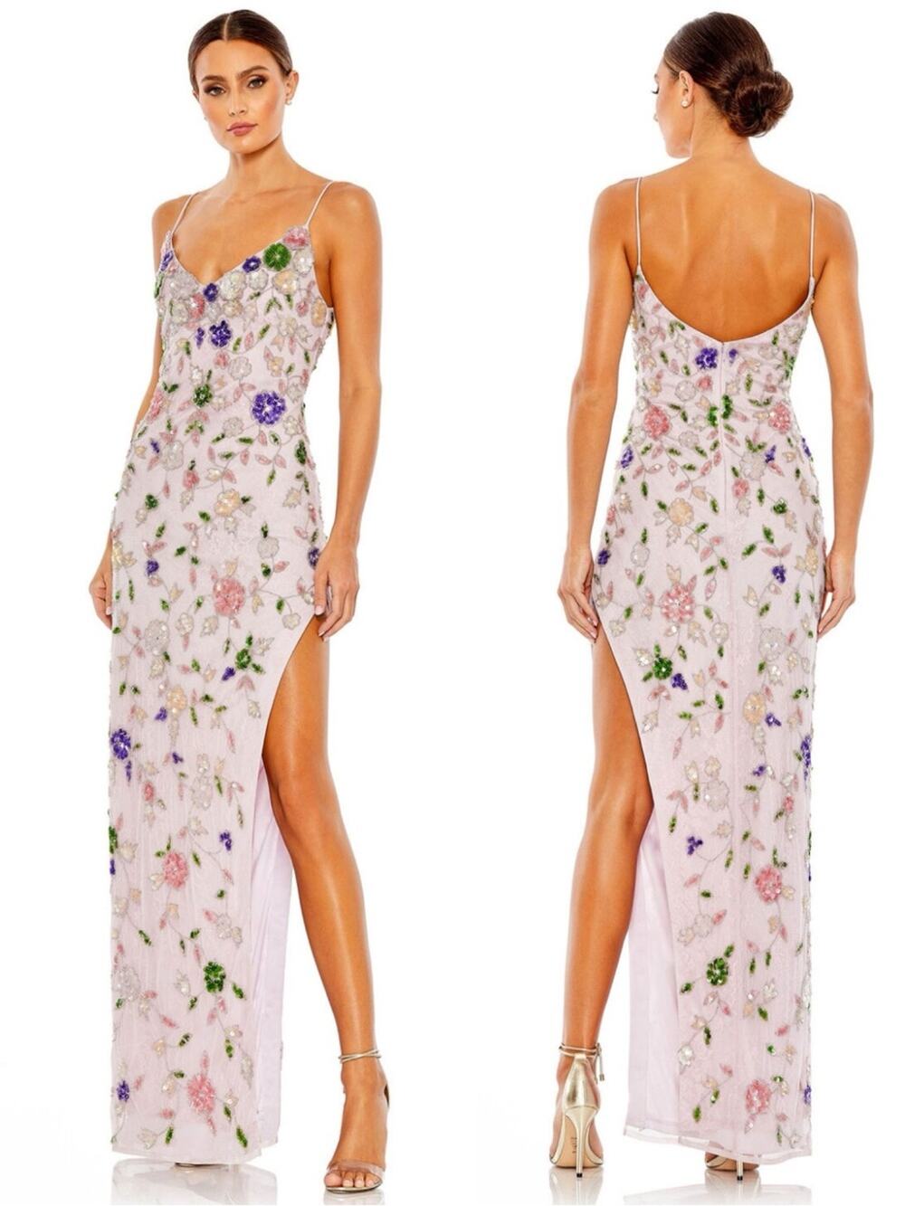 Mac Duggal 10893 Side Slit Floral Dress Lilac Floral Embellished Size 2